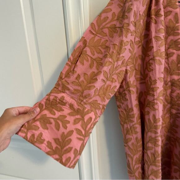 NWT Anthropologie Pink Orange Leaf Cotton Textured Blouse Top Medium - Picture 11 of 14